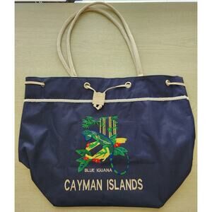 Tote-Canvas-Cayman Islands-Blue Iguane-Embroidered-Dark Blue-Beach Bag